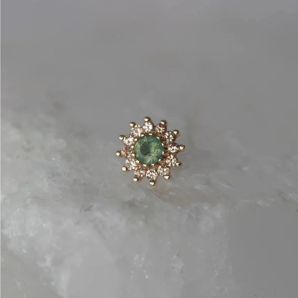 2 BVLA The Rose with Moss Agate and Champagne Sapphire Threadless Ends - Picture 1 of 4